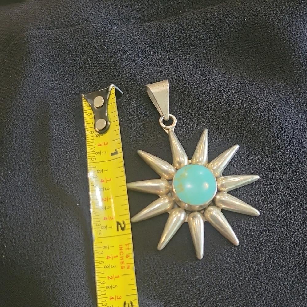 STERLING .925 Silver Sunburst Pendant with Turquoise Center